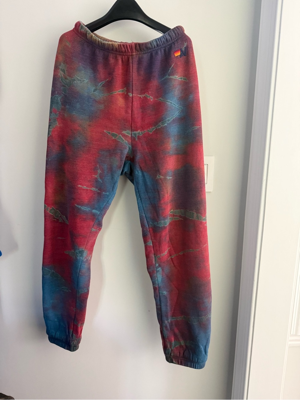 Aviator Nation Tie-Dye Track Joggers in Red & Blue